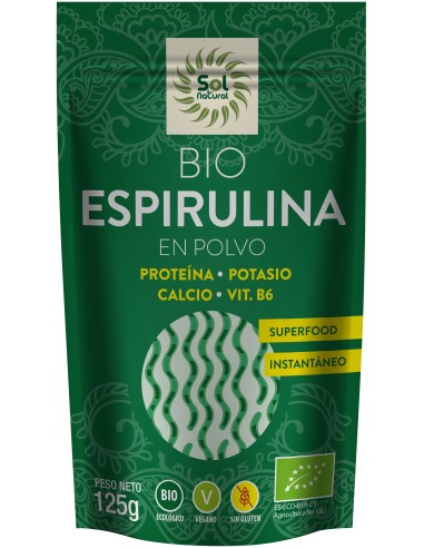 Solnatural Espirulina Polvo Bio S/G Vegan 125G