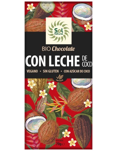 Solnatural Choco Leche Coco Bio S/G Vegan 70G