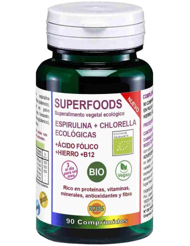 Robis Espirulina+Chlorella +Acido Folico+Hierro+B12 90Comp