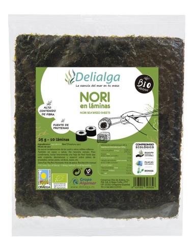 Delialga Alga Nori Sushi 10 Hojas Bio 25G