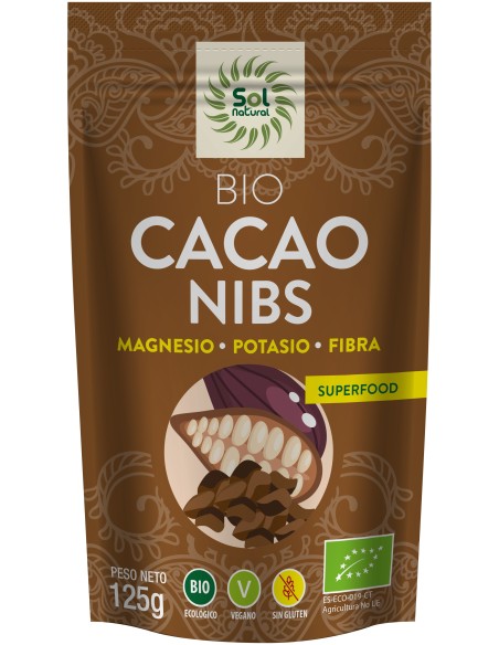 Solnatural Cacao Nibs Crudo Raw Bio 150G