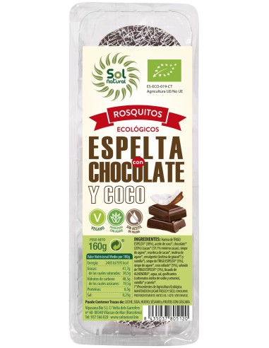 Solnatural Rosquitos Espelta Chocolate Y Coco Bio 160G