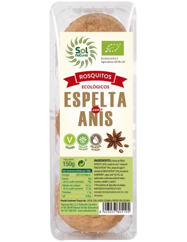 Solnatural Rosquitos Espelta Anis Bio 150G