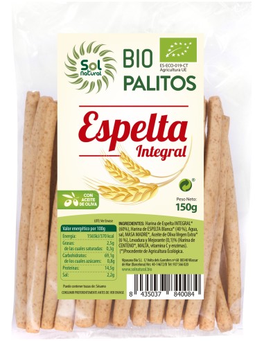 Solnatural Palitos Espelta Integal Bio 150G