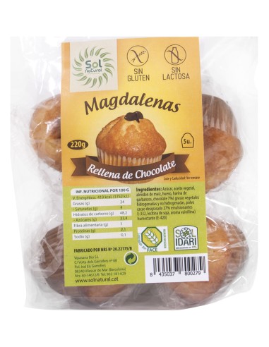 Sol Natural Magdalenas Rellenas De Chocolate Sin Gluten 5Uds